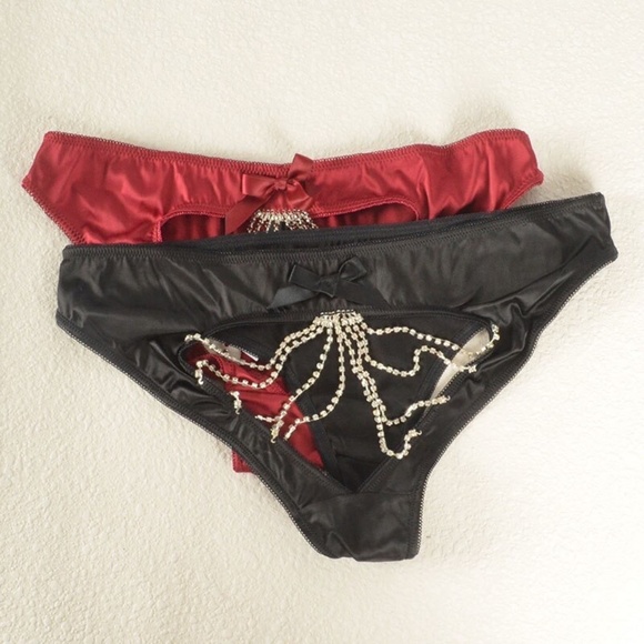 Cage Panties with Rhinestone Jewelry Chains Satin Jewelled open crotch Panties - Picture 1 of 9